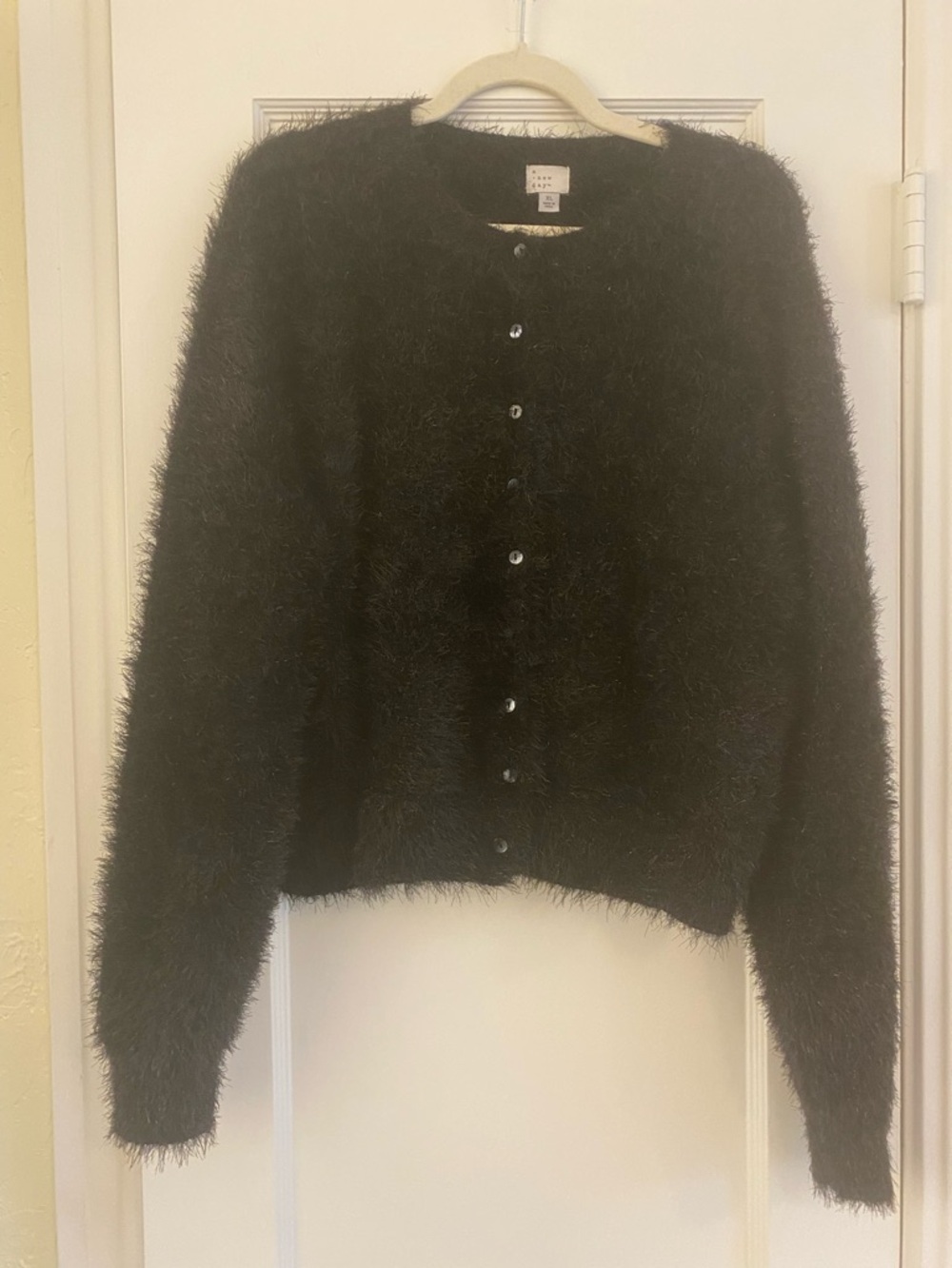 A New Day Women’s Black Fuzzy Cardigan Button Front Sweater XL